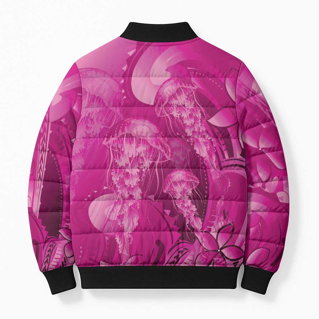 Pink Gradient Polynesia Jellyfish Bomber Puffer Jacket Plumeria Polynesian Tattoo Glowing Vibes LT14 - Polynesian Pride