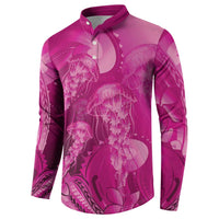 Pink Gradient Polynesia Jellyfish Button Sweatshirt Plumeria Polynesian Tattoo Glowing Vibes LT14 - Polynesian Pride