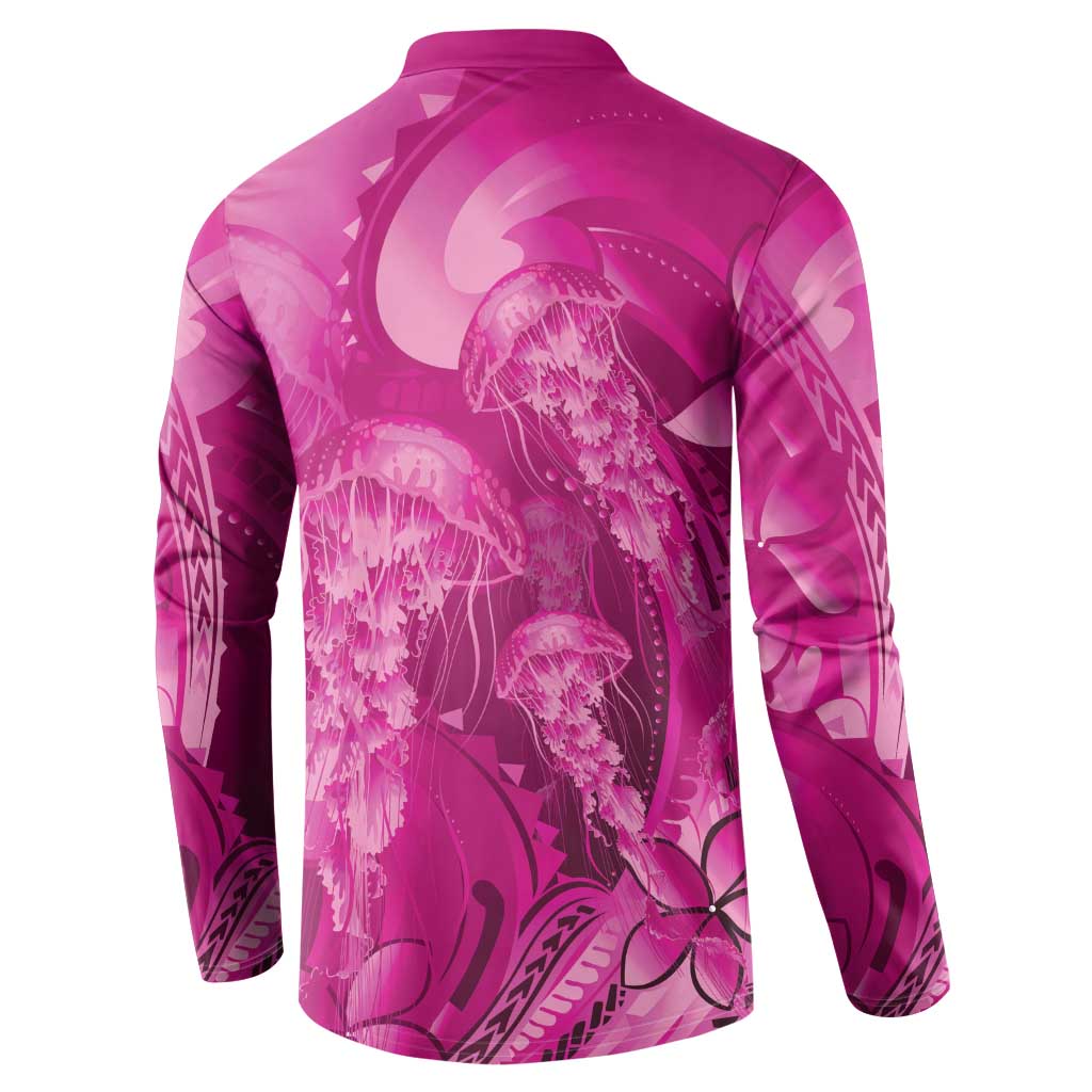 Pink Gradient Polynesia Jellyfish Button Sweatshirt Plumeria Polynesian Tattoo Glowing Vibes LT14 - Polynesian Pride
