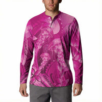 Pink Gradient Polynesia Jellyfish Button Sweatshirt Plumeria Polynesian Tattoo Glowing Vibes LT14 - Polynesian Pride