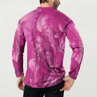 Pink Gradient Polynesia Jellyfish Button Sweatshirt Plumeria Polynesian Tattoo Glowing Vibes LT14 - Polynesian Pride