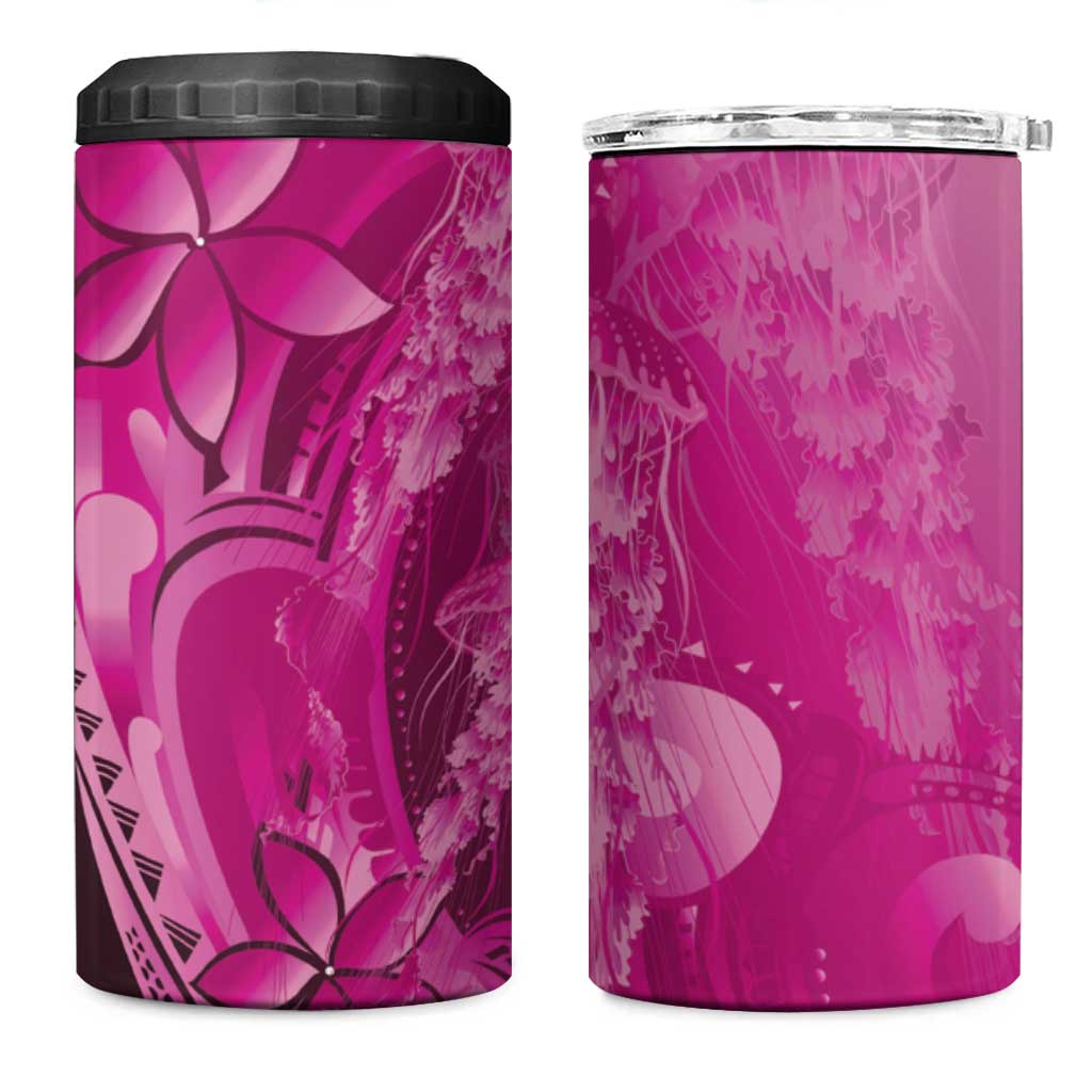 Pink Gradient Polynesia Jellyfish 4 in 1 Can Cooler Tumbler Plumeria Polynesian Tattoo Glowing Vibes LT14 One Size: 16 oz Pink - Polynesian Pride