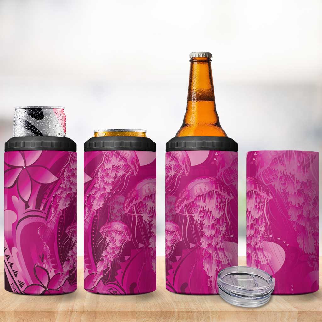 Pink Gradient Polynesia Jellyfish 4 in 1 Can Cooler Tumbler Plumeria Polynesian Tattoo Glowing Vibes LT14 - Polynesian Pride