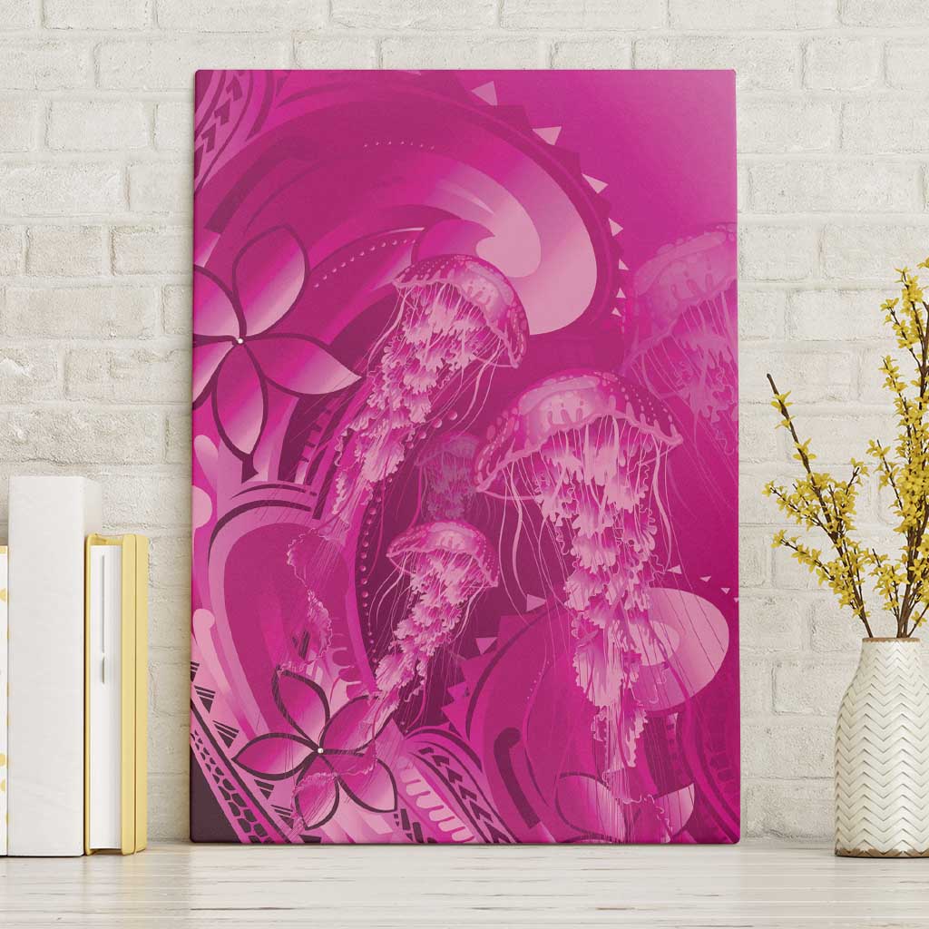 Pink Gradient Polynesia Jellyfish Canvas Wall Art Plumeria Polynesian Tattoo Glowing Vibes
