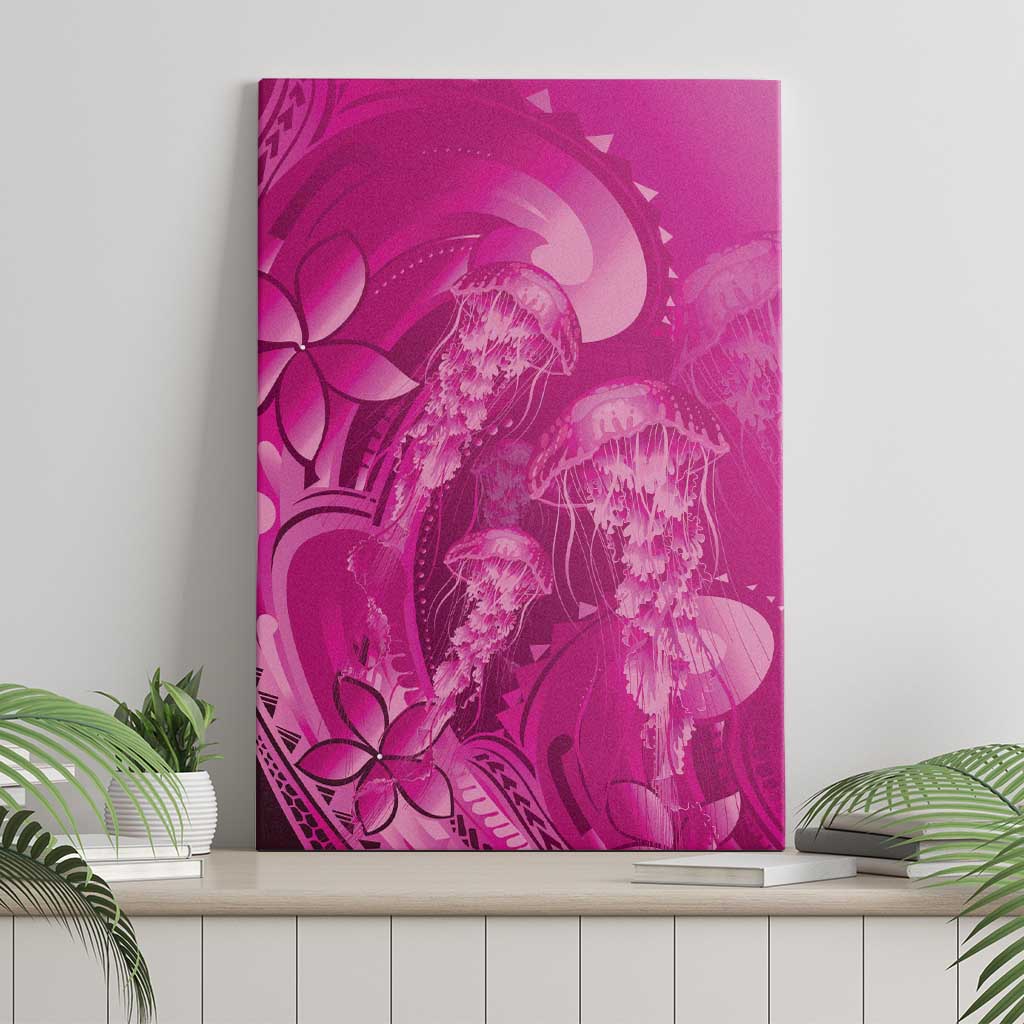 Pink Gradient Polynesia Jellyfish Canvas Wall Art Plumeria Polynesian Tattoo Glowing Vibes