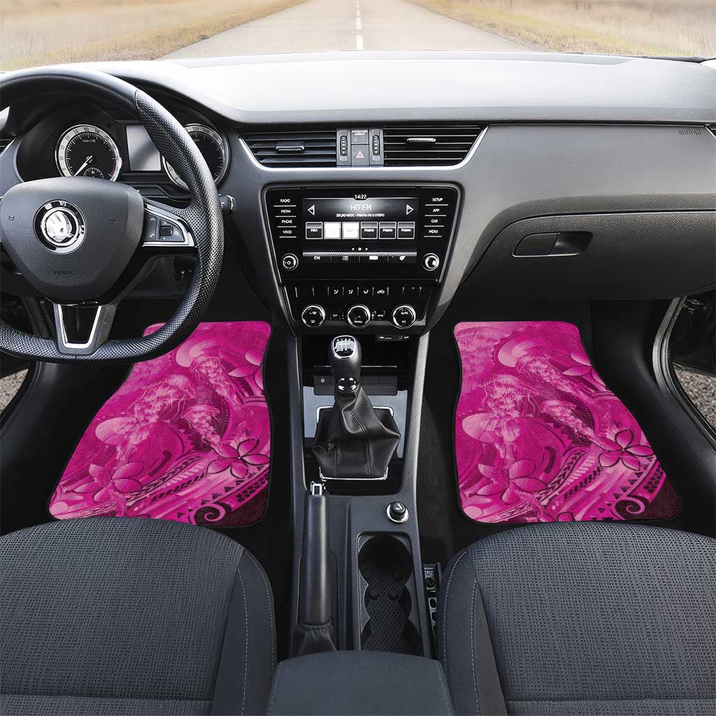Pink Gradient Polynesia Jellyfish Car Mats Plumeria Polynesian Tattoo Glowing Vibes LT14 Set 2pcs - Front Pink - Polynesian Pride