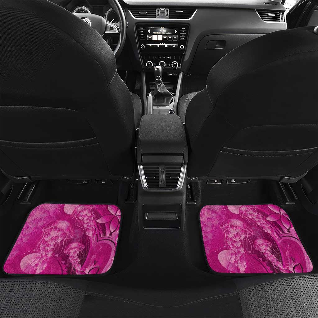 Pink Gradient Polynesia Jellyfish Car Mats Plumeria Polynesian Tattoo Glowing Vibes LT14 Set 2pcs - Back Pink - Polynesian Pride