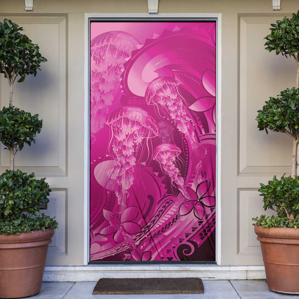 Pink Gradient Polynesia Jellyfish Door Cover Plumeria Polynesian Tattoo Glowing Vibes LT14 Pink - Polynesian Pride