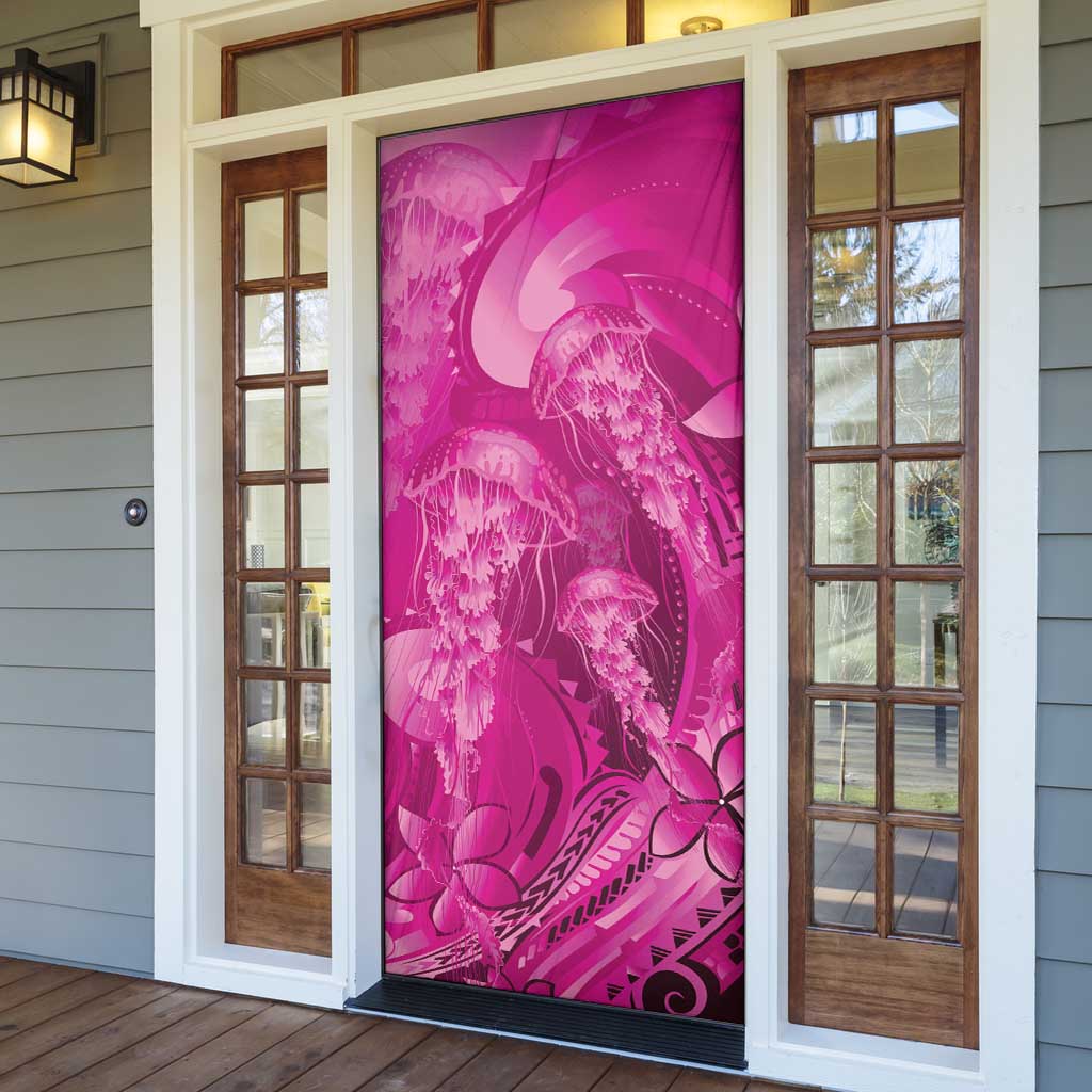 Pink Gradient Polynesia Jellyfish Door Cover Plumeria Polynesian Tattoo Glowing Vibes LT14 - Polynesian Pride