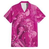 Pink Gradient Polynesia Jellyfish Family Matching Off The Shoulder Long Sleeve Dress and Hawaiian Shirt Plumeria Polynesian Tattoo Glowing Vibes