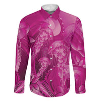 Pink Gradient Polynesia Jellyfish Family Matching Off The Shoulder Long Sleeve Dress and Hawaiian Shirt Plumeria Polynesian Tattoo Glowing Vibes