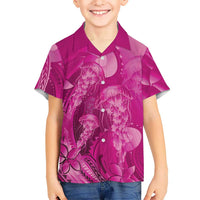 Pink Gradient Polynesia Jellyfish Family Matching Off Shoulder Maxi Dress and Hawaiian Shirt Plumeria Polynesian Tattoo Glowing Vibes