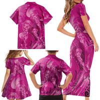 Pink Gradient Polynesia Jellyfish Family Matching Short Sleeve Bodycon Dress and Hawaiian Shirt Plumeria Polynesian Tattoo Glowing Vibes