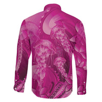 Pink Gradient Polynesia Jellyfish Family Matching Short Sleeve Bodycon Dress and Hawaiian Shirt Plumeria Polynesian Tattoo Glowing Vibes