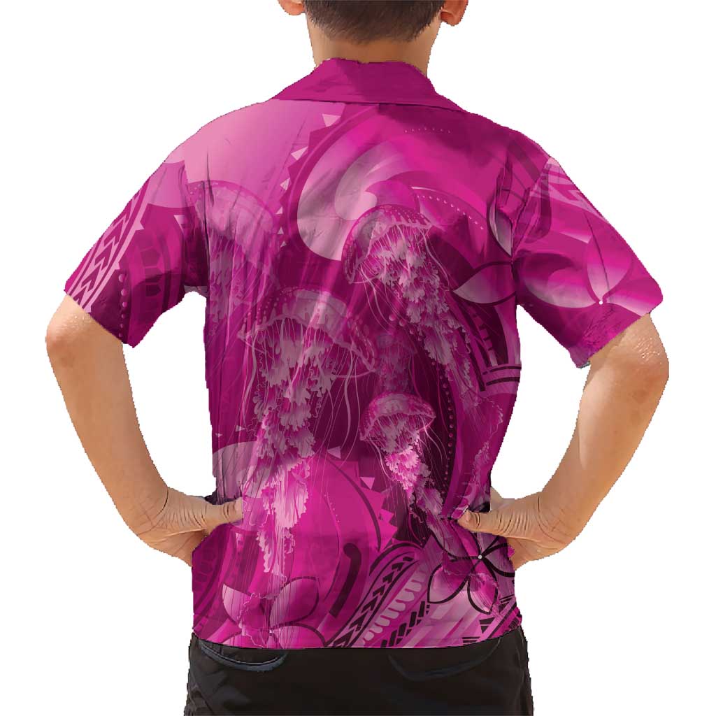 Pink Gradient Polynesia Jellyfish Family Matching Summer Maxi Dress and Hawaiian Shirt Plumeria Polynesian Tattoo Glowing Vibes