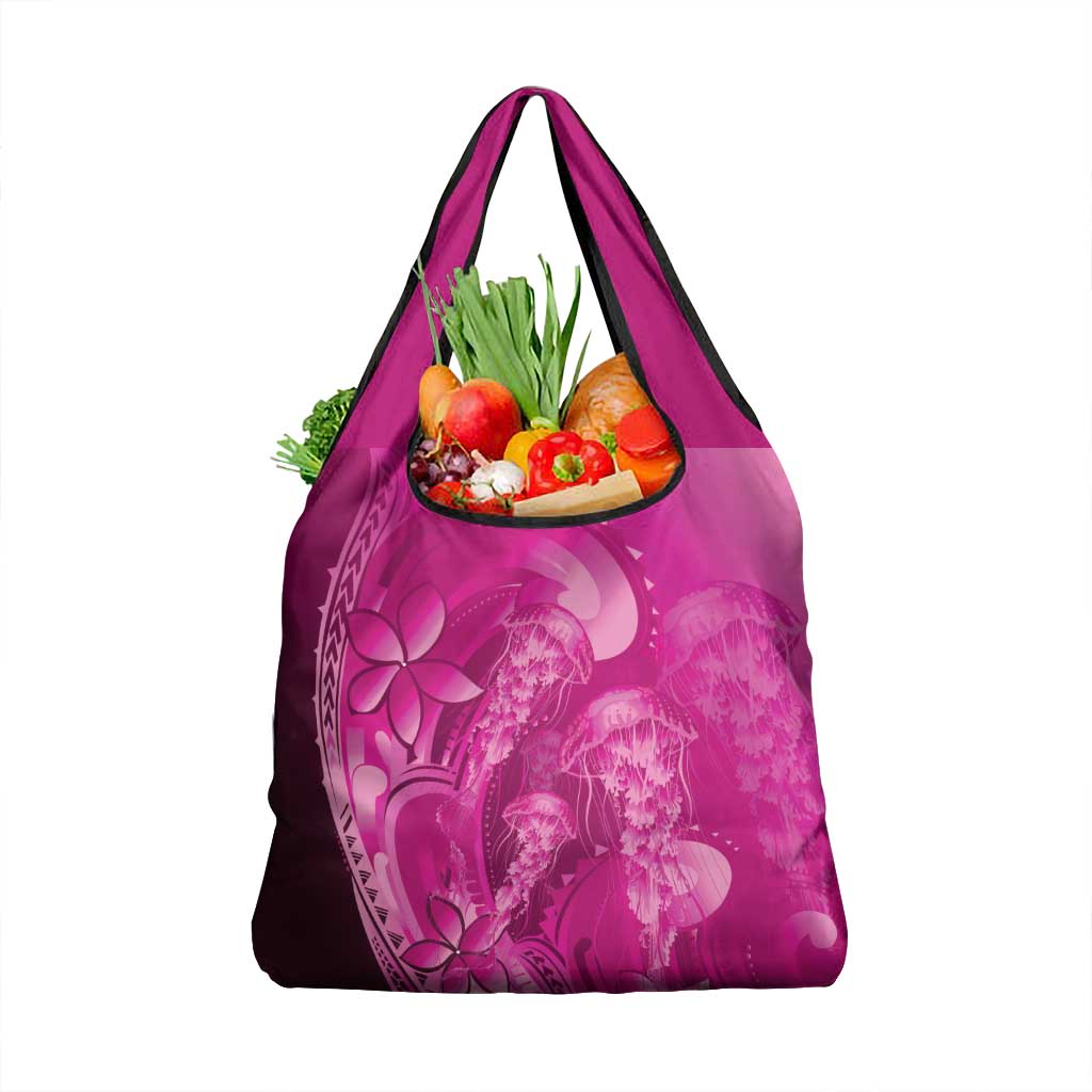 Pink Gradient Polynesia Jellyfish Grocery Bag Plumeria Polynesian Tattoo Glowing Vibes LT14 1-pack One Size Pink - Polynesian Pride