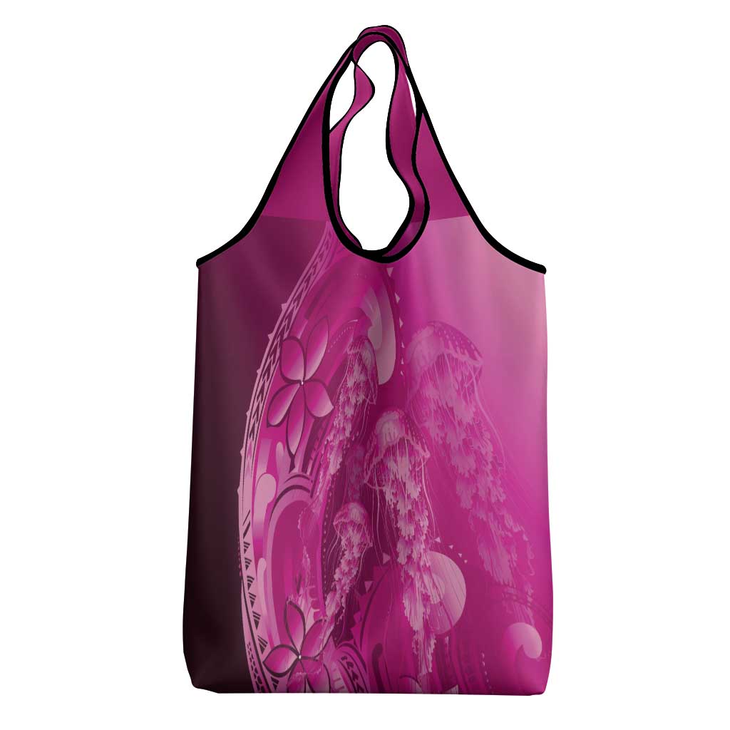 Pink Gradient Polynesia Jellyfish Grocery Bag Plumeria Polynesian Tattoo Glowing Vibes LT14 - Polynesian Pride