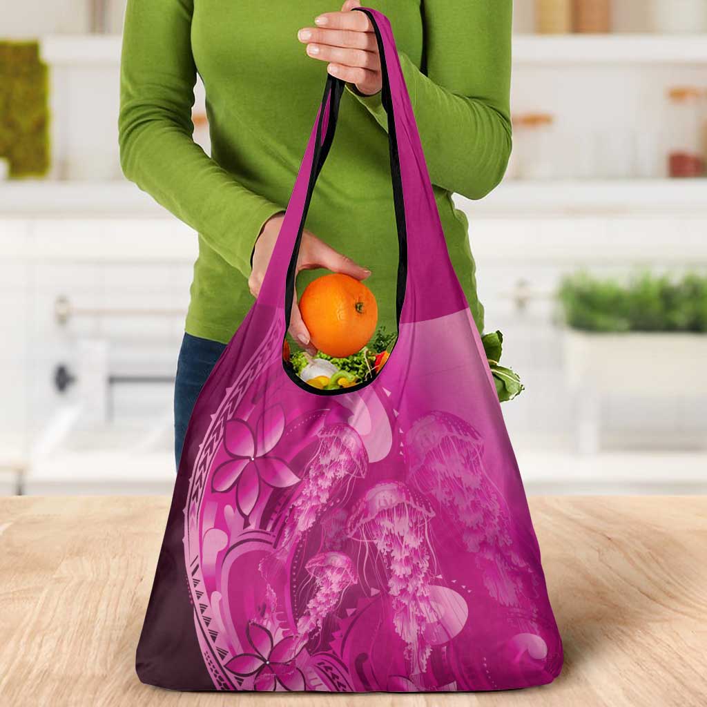 Pink Gradient Polynesia Jellyfish Grocery Bag Plumeria Polynesian Tattoo Glowing Vibes LT14 - Polynesian Pride