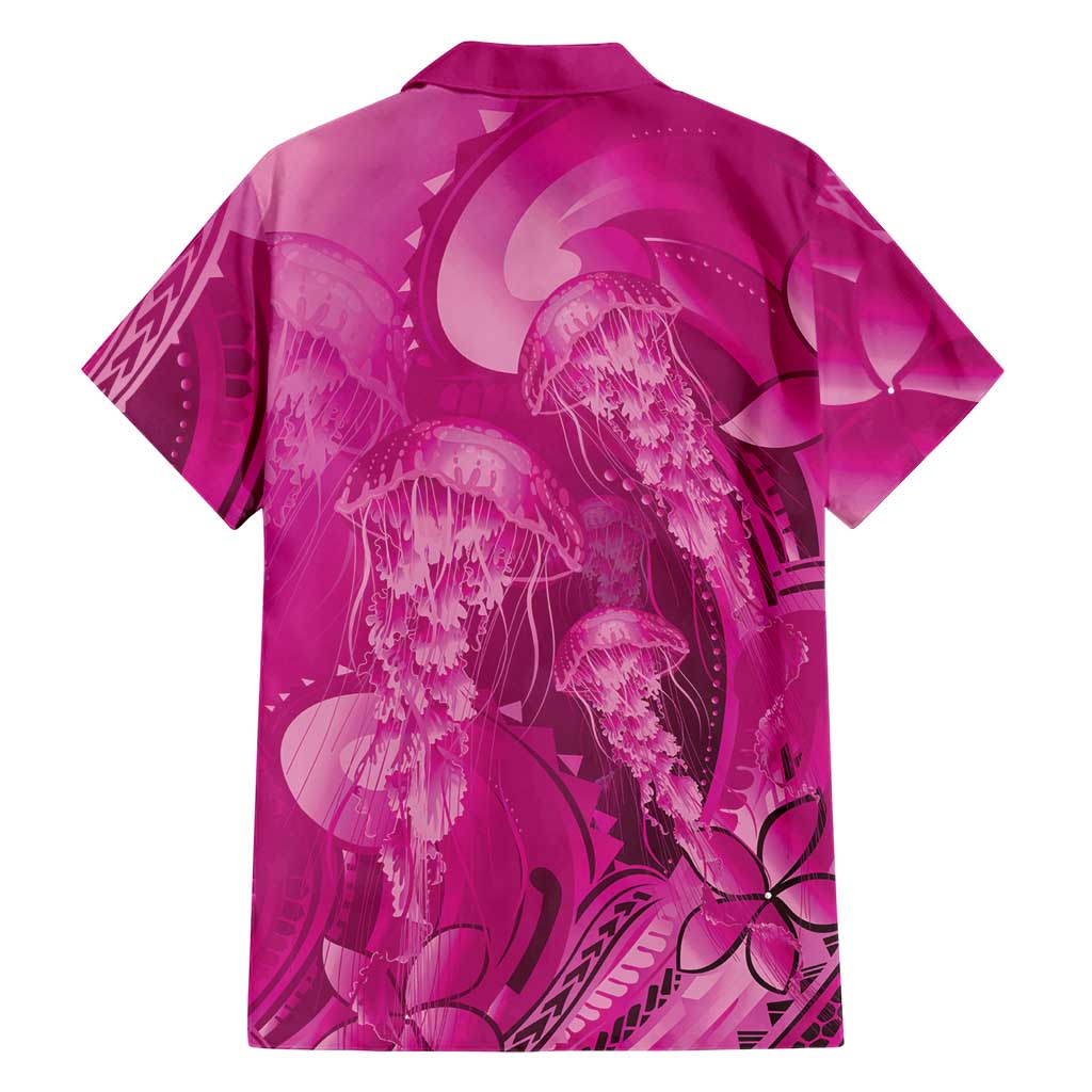 Pink Gradient Polynesia Jellyfish Hawaiian Shirt Plumeria Polynesian Tattoo Glowing Vibes