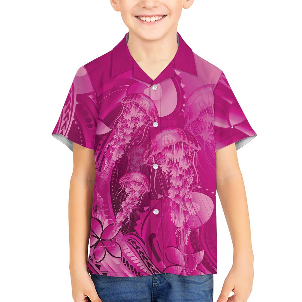 Pink Gradient Polynesia Jellyfish Hawaiian Shirt Plumeria Polynesian Tattoo Glowing Vibes