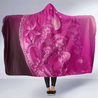 Pink Gradient Polynesia Jellyfish Hooded Blanket Plumeria Polynesian Tattoo Glowing Vibes LT14 One Size Pink - Polynesian Pride