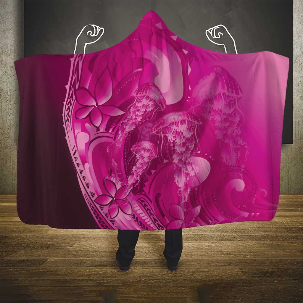 Pink Gradient Polynesia Jellyfish Hooded Blanket Plumeria Polynesian Tattoo Glowing Vibes LT14 - Polynesian Pride