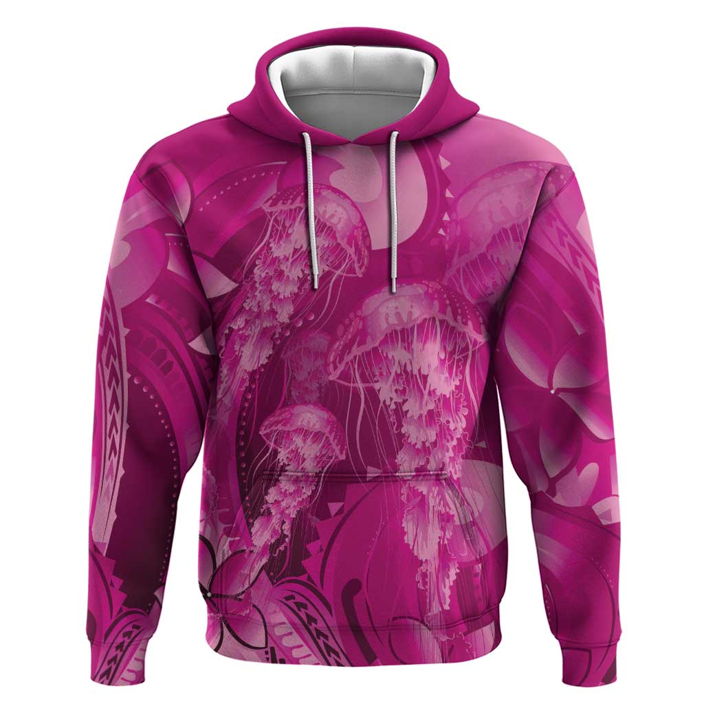 Pink Gradient Polynesia Jellyfish Hoodie Plumeria Polynesian Tattoo Glowing Vibes LT14 Pullover Hoodie Pink - Polynesian Pride