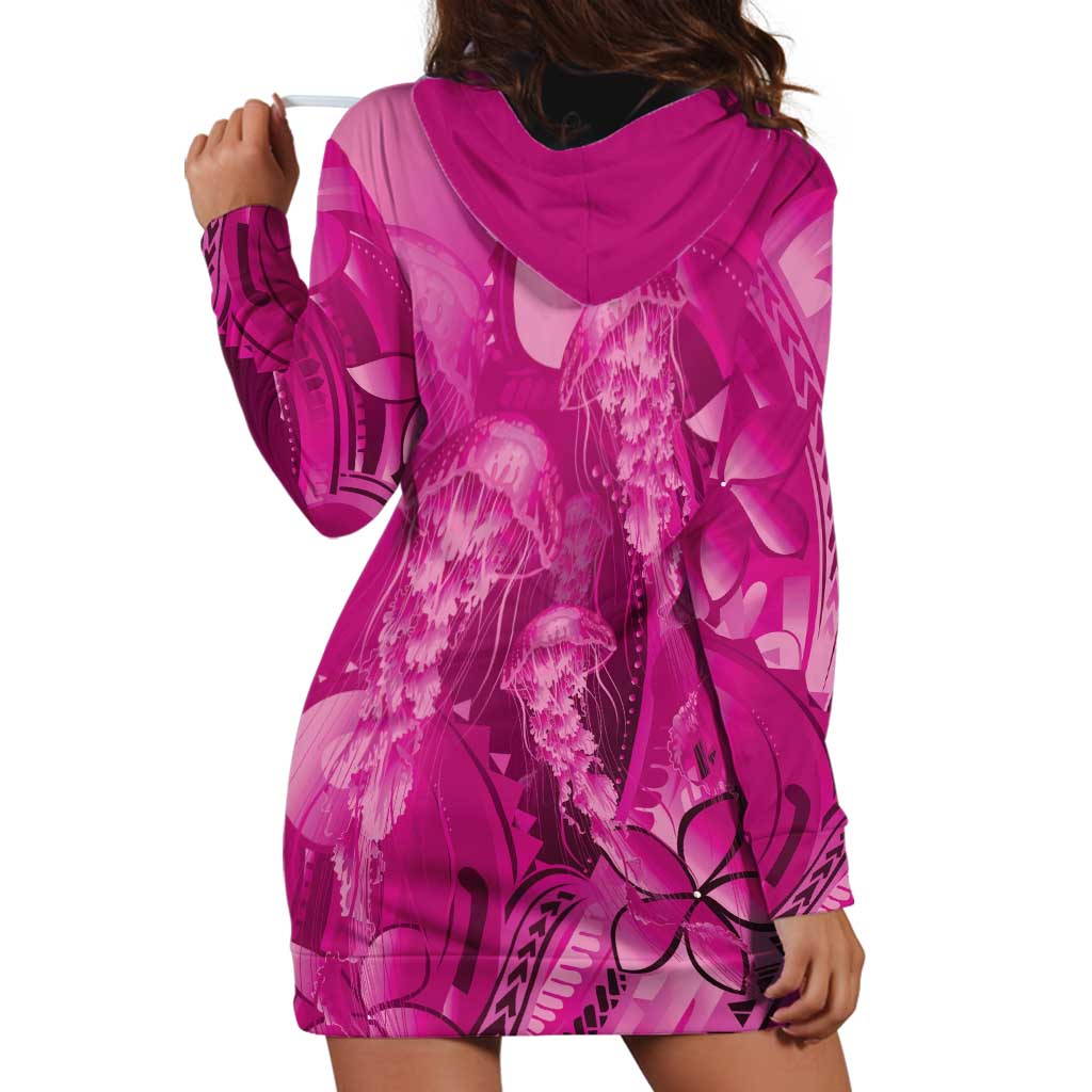 Pink Gradient Polynesia Jellyfish Hoodie Dress Plumeria Polynesian Tattoo Glowing Vibes LT14 - Polynesian Pride