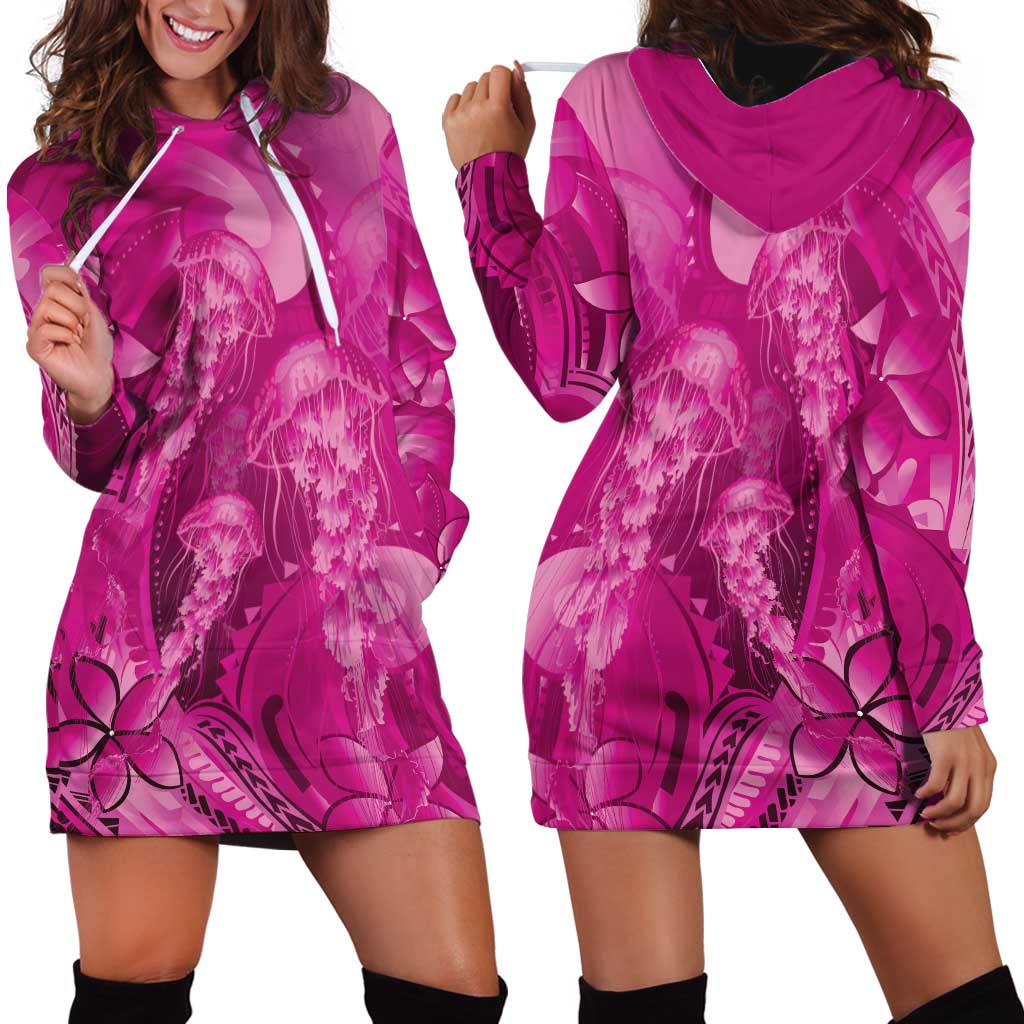 Pink Gradient Polynesia Jellyfish Hoodie Dress Plumeria Polynesian Tattoo Glowing Vibes LT14 - Polynesian Pride