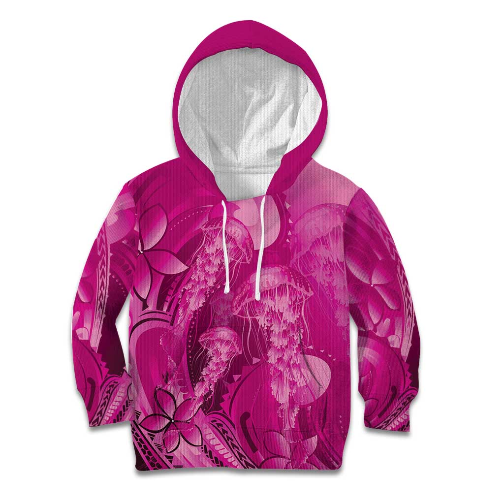 Pink Gradient Polynesia Jellyfish Kid Hoodie Plumeria Polynesian Tattoo Glowing Vibes LT14 Hoodie Pink - Polynesian Pride
