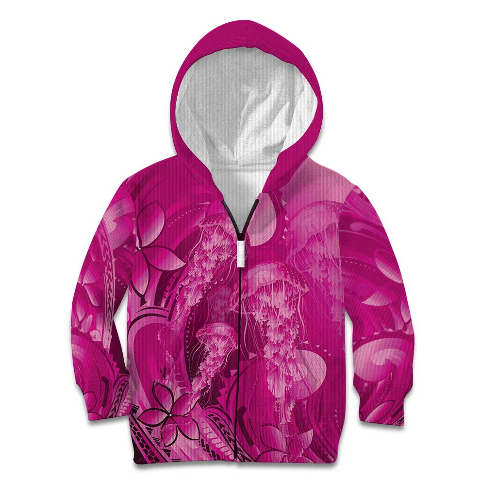 Pink Gradient Polynesia Jellyfish Kid Hoodie Plumeria Polynesian Tattoo Glowing Vibes LT14 Zip Hoodie Pink - Polynesian Pride