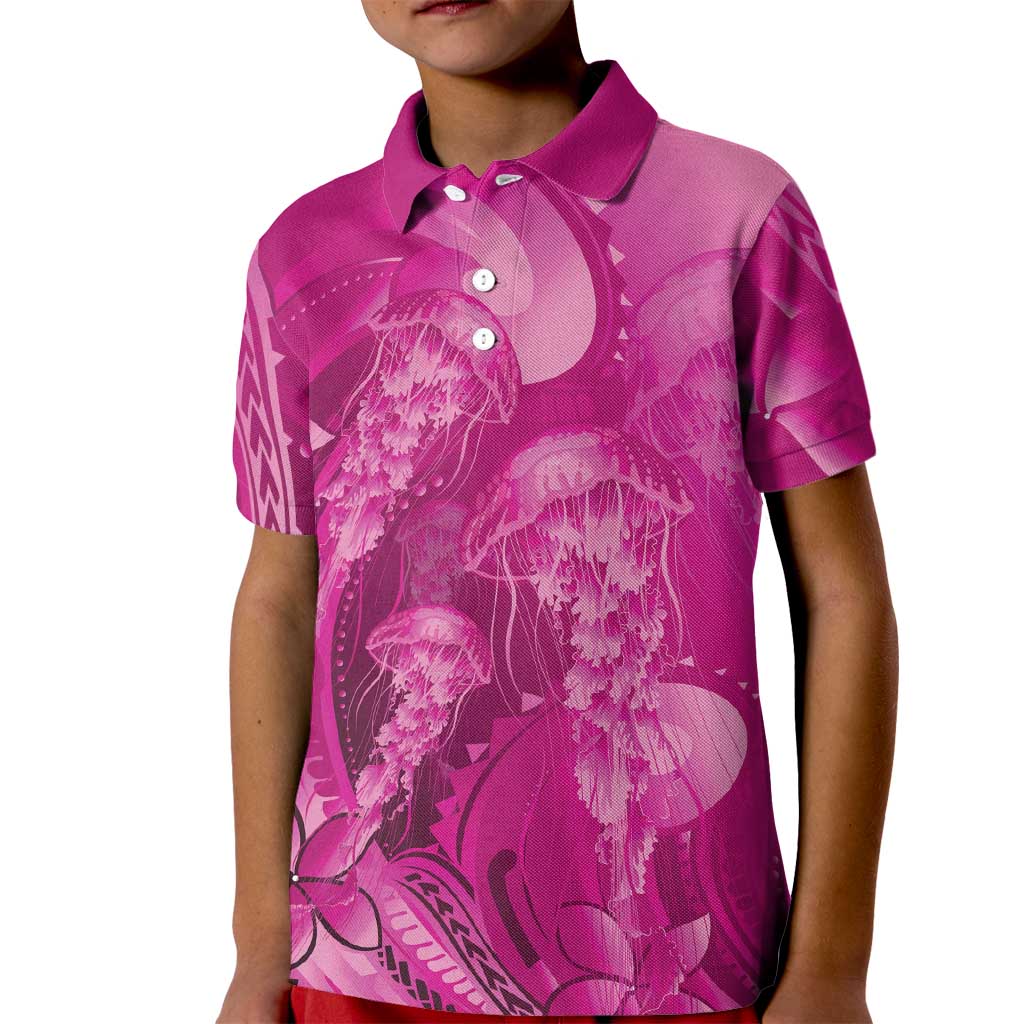 Pink Gradient Polynesia Jellyfish Kid Polo Shirt Plumeria Polynesian Tattoo Glowing Vibes LT14 Kid Pink - Polynesian Pride
