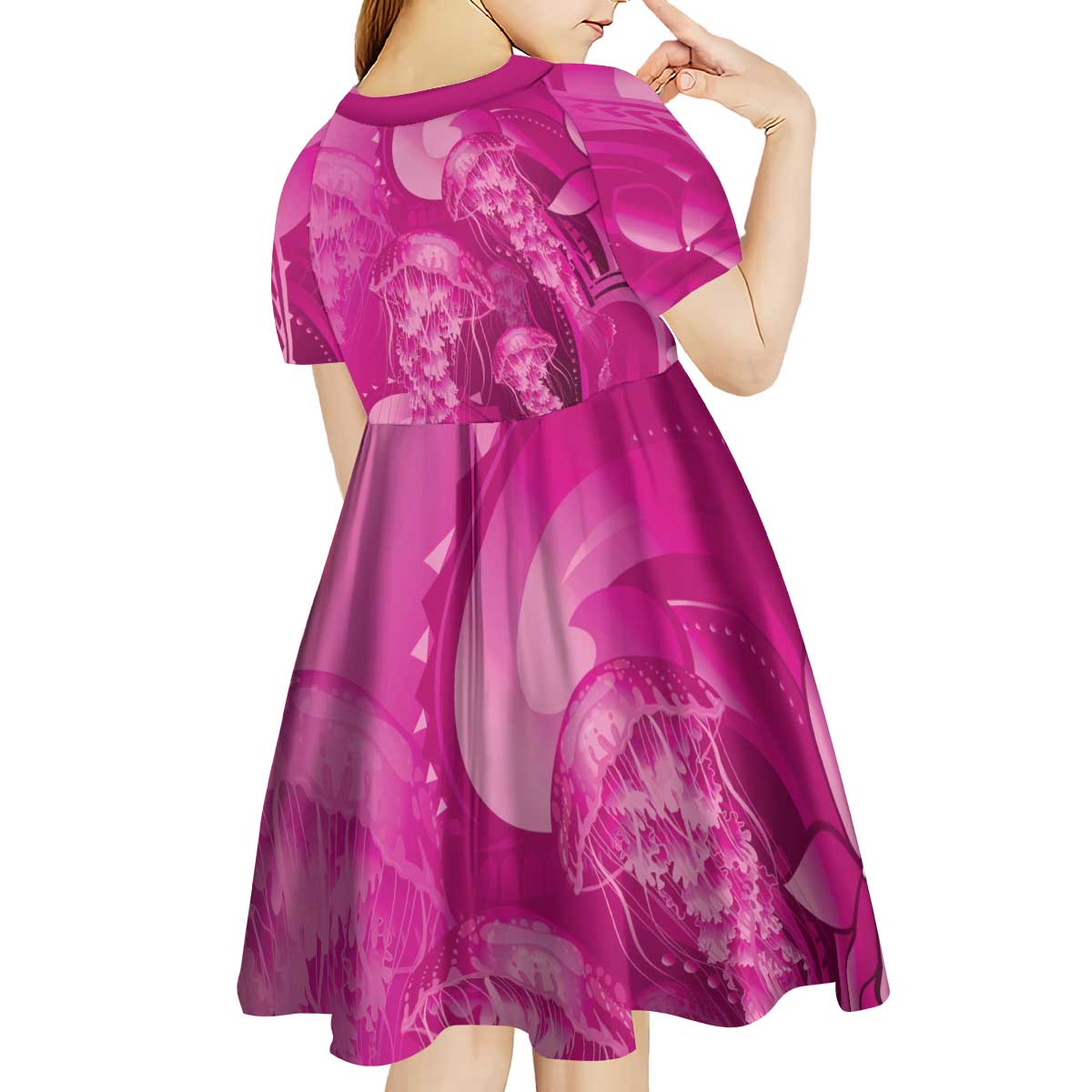 Pink Gradient Polynesia Jellyfish Kid Short Sleeve Dress Plumeria Polynesian Tattoo Glowing Vibes LT14 - Polynesian Pride