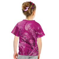 Pink Gradient Polynesia Jellyfish Kid T Shirt Plumeria Polynesian Tattoo Glowing Vibes