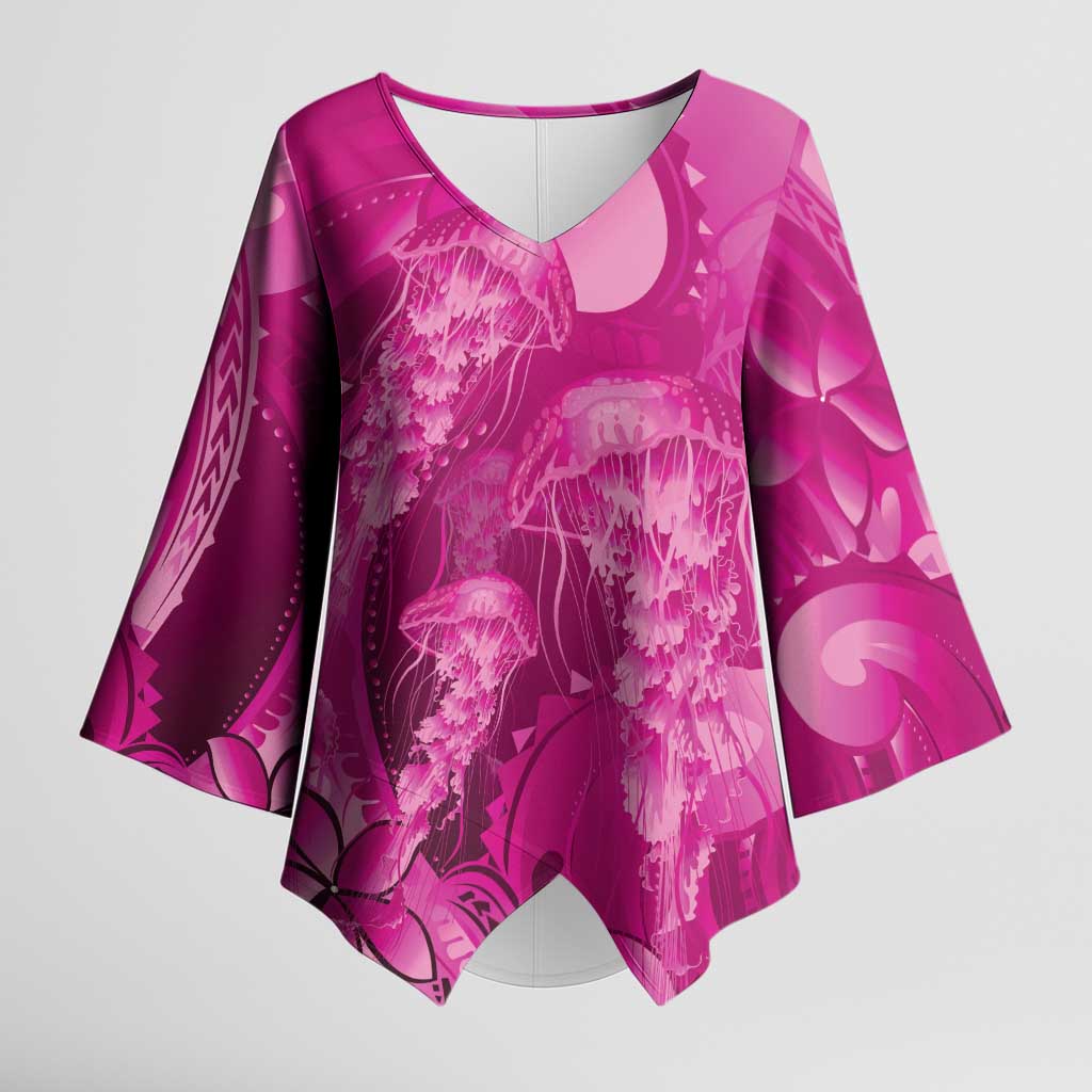 Pink Gradient Polynesia Jellyfish Kimono Sleeve Blouse Plumeria Polynesian Tattoo Glowing Vibes LT14 Female Pink - Polynesian Pride