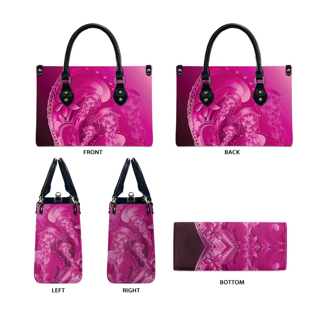 Pink Gradient Polynesia Jellyfish Leather Bag Plumeria Polynesian Tattoo Glowing Vibes LT14 - Polynesian Pride