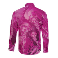 Pink Gradient Polynesia Jellyfish Long Sleeve Button Shirt Plumeria Polynesian Tattoo Glowing Vibes LT14 - Polynesian Pride