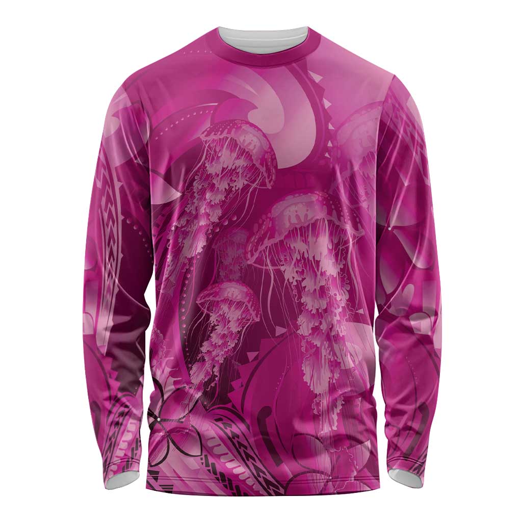 Pink Gradient Polynesia Jellyfish Long Sleeve Shirt Plumeria Polynesian Tattoo Glowing Vibes LT14 Unisex Pink - Polynesian Pride
