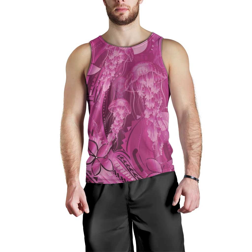 Pink Gradient Polynesia Jellyfish Men Tank Top Plumeria Polynesian Tattoo Glowing Vibes LT14 - Polynesian Pride