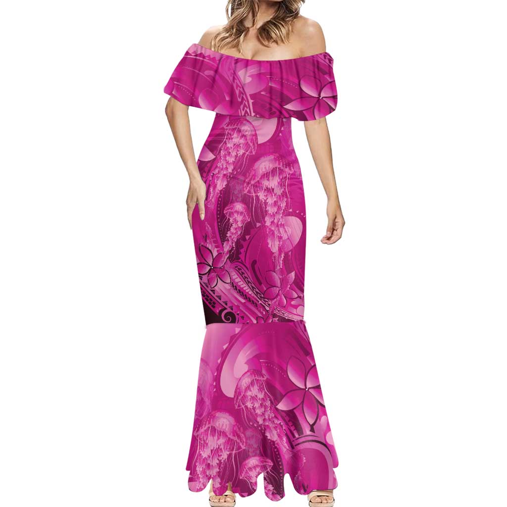 Pink Gradient Polynesia Jellyfish Mermaid Dress Plumeria Polynesian Tattoo Glowing Vibes LT14 - Polynesian Pride