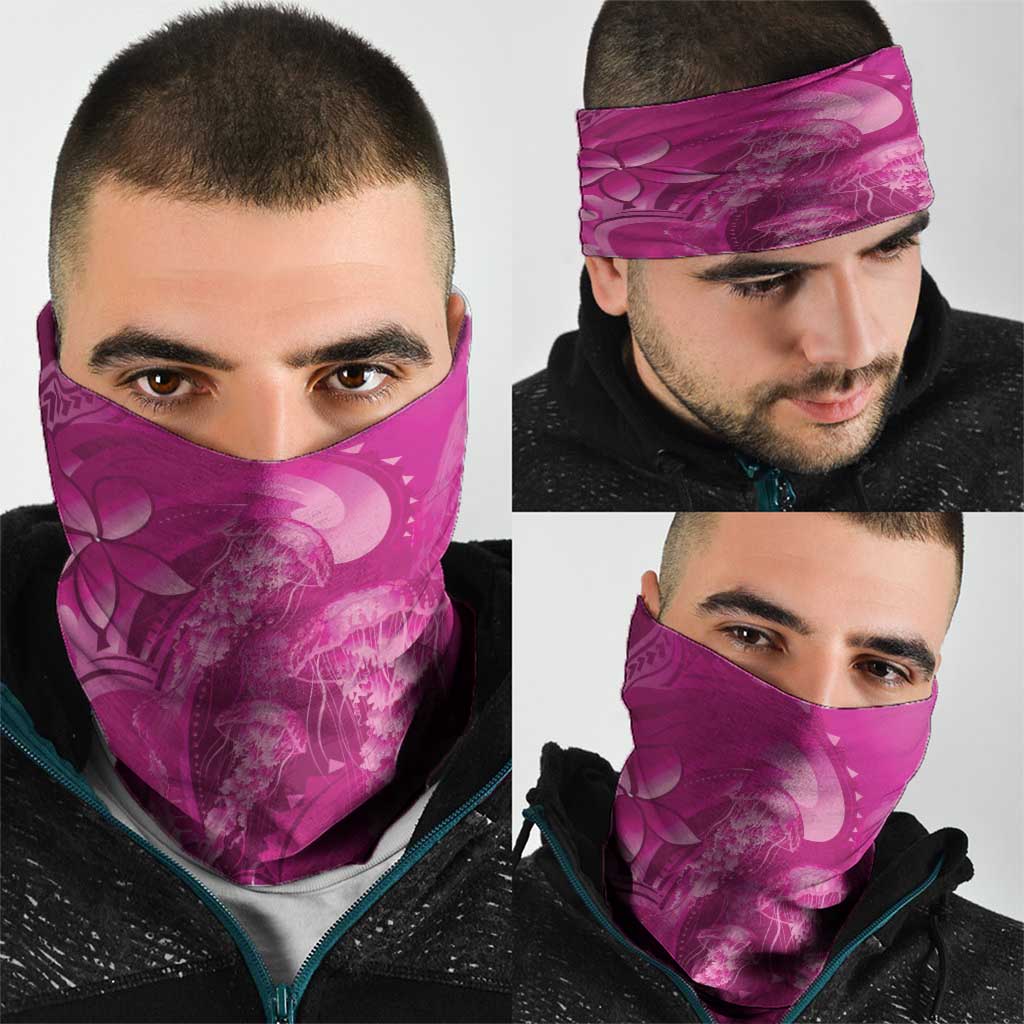 Pink Gradient Polynesia Jellyfish Neck Gaiter Plumeria Polynesian Tattoo Glowing Vibes LT14 - Polynesian Pride