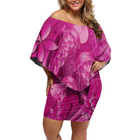 Pink Gradient Polynesia Jellyfish Off Shoulder Short Dress Plumeria Polynesian Tattoo Glowing Vibes LT14 Women Pink - Polynesian Pride