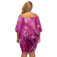Pink Gradient Polynesia Jellyfish Off Shoulder Short Dress Plumeria Polynesian Tattoo Glowing Vibes LT14 - Polynesian Pride