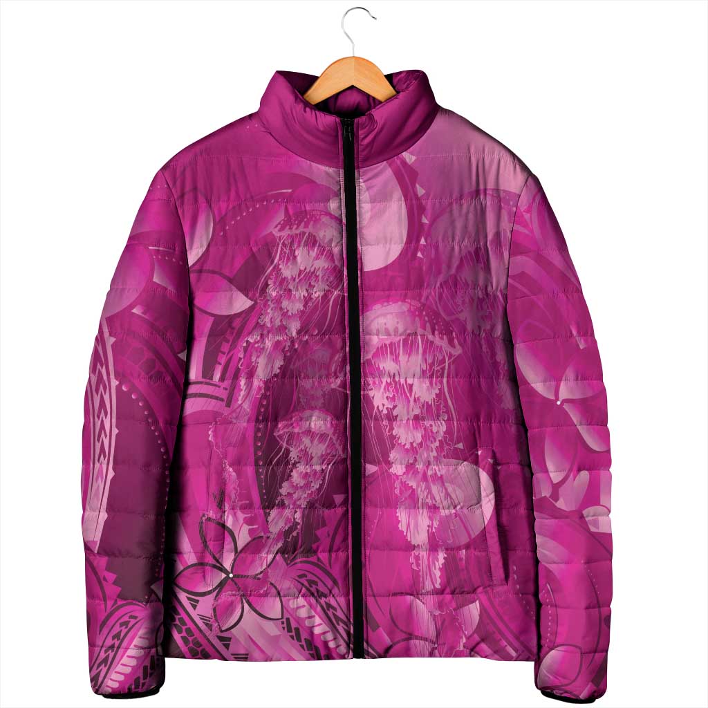 Pink Gradient Polynesia Jellyfish Padded Jacket Plumeria Polynesian Tattoo Glowing Vibes LT14 - Polynesian Pride