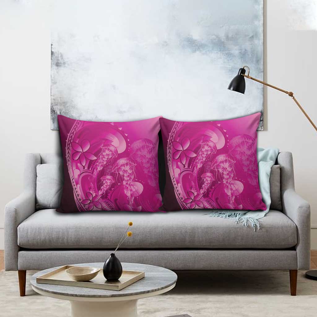 Pink Gradient Polynesia Jellyfish Pillow Cover Plumeria Polynesian Tattoo Glowing Vibes LT14 - Polynesian Pride