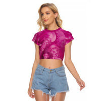 Pink Gradient Polynesia Jellyfish Raglan Cropped T Shirt Plumeria Polynesian Tattoo Glowing Vibes