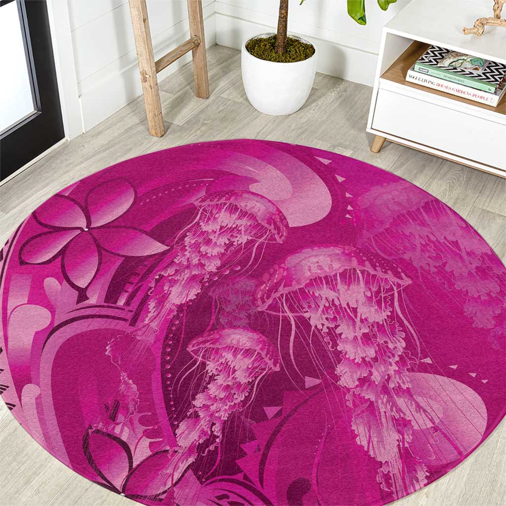 Pink Gradient Polynesia Jellyfish Round Carpet Plumeria Polynesian Tattoo Glowing Vibes LT14 Pink - Polynesian Pride