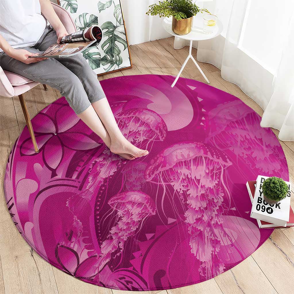 Pink Gradient Polynesia Jellyfish Round Carpet Plumeria Polynesian Tattoo Glowing Vibes LT14 - Polynesian Pride