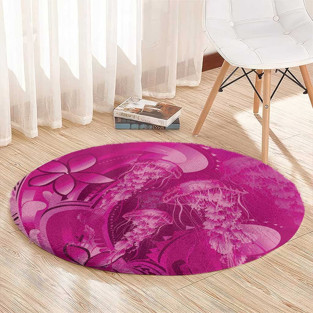 Pink Gradient Polynesia Jellyfish Round Carpet Plumeria Polynesian Tattoo Glowing Vibes LT14 - Polynesian Pride