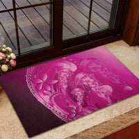 Pink Gradient Polynesia Jellyfish Rubber Doormat Plumeria Polynesian Tattoo Glowing Vibes LT14 - Polynesian Pride